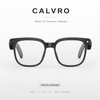 Black smart camera glasses with 'Calvro' branding on a white background